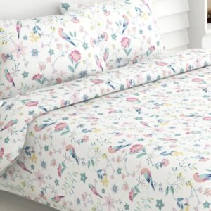 haus & kinder Pink & White Printed Cotton 186 TC King Bedsheet with 2 Pillow Covers