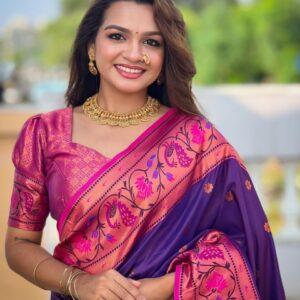 HERE&NOW Floral Art Silk Paithani Saree