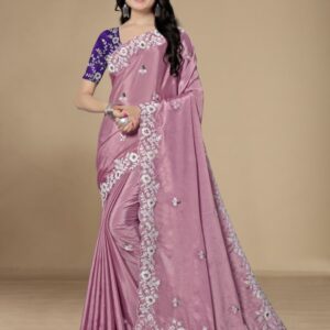 HERE&NOW Floral Embroidered Pure Silk Saree