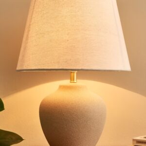 Home Centre Riviera Dune Beige & White Frustum Shaped Ceramic Table Lamp