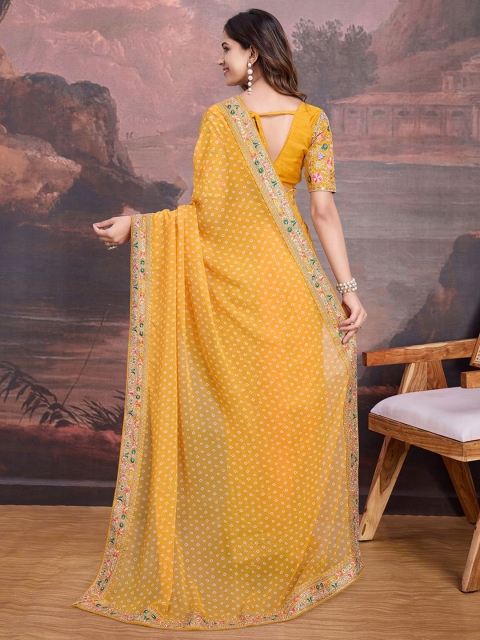 House of Pataudi Bandhani Design Embroidered Saree With Blouse Piece