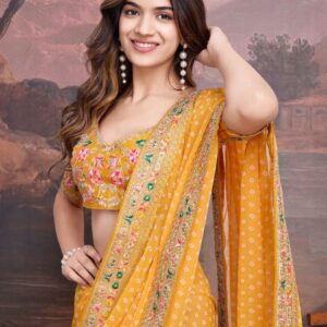 House of Pataudi Bandhani Design Embroidered Saree With Blouse Piece
