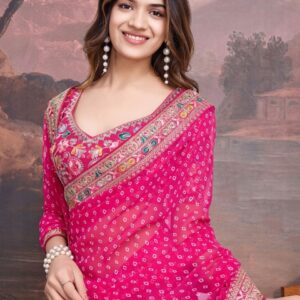 House of Pataudi Embroidered Saree With Blouse
