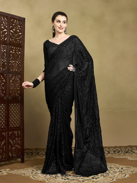 House of Pataudi Women Embellished Sequinned Pure Georgette Celebrity Saree