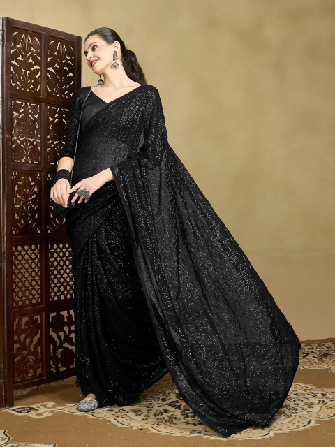 House of Pataudi Women Embellished Sequinned Pure Georgette Celebrity Saree