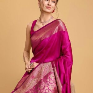 House Of Pataudi Woven Embellished Art Silk Kanjivaram Pink Saree