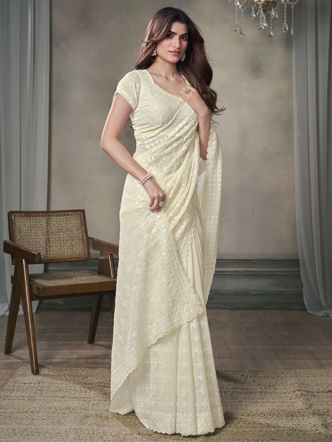 Inddus Floral Sequinned Poly Georgette Heavy Work Saree