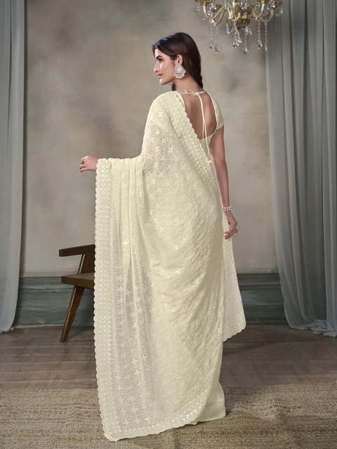 Inddus Floral Sequinned Poly Georgette Heavy Work Saree