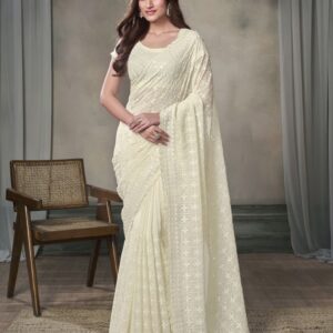 Inddus Floral Sequinned Poly Georgette Heavy Work Saree