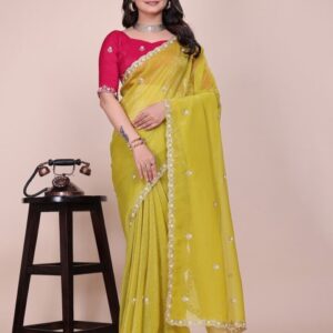 K 5 Fashion Floral Beads and Stones Pure Chiffon Maheshwari Saree