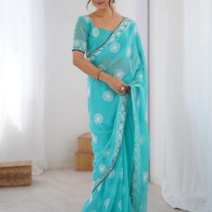 KALINI Blue Pure Georgette Embellished Sarees