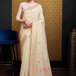 KALINI Cream Pure Cotton Sarees