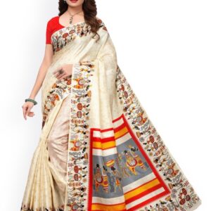 KALINI Off-White Khadi Silk Printed Khadi Saree