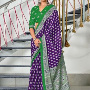 KALINI Purple Cotton Blend Printed Sarees