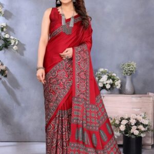 KALINI Red Pure Crepe Printed Sarees