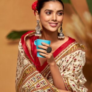 KALINI Warli Art Silk Block Print Saree