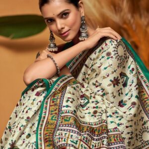 KALINI Warli Art Silk Block Print Saree