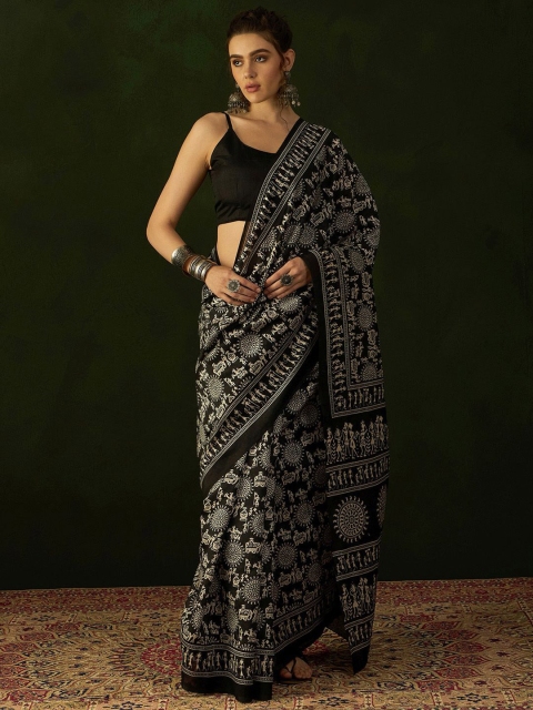KALINI Warli Silk Cotton Designer Dabu Saree