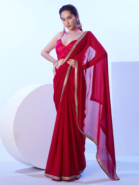 Kalista Embellished Beads and Stones Pure Chiffon Saree