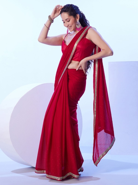 Kalista Embellished Beads and Stones Pure Chiffon Saree