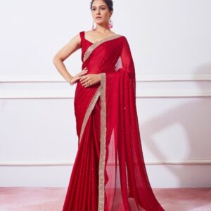 Kalista Embellished Beads & Stones Detailed Satin Saree