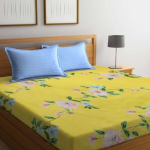 KLOTTHE Floral Printed Double King Bedsheet With 2 Pillow Covers