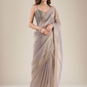 Koskii Embellished Beads and Stones Tissue Saree