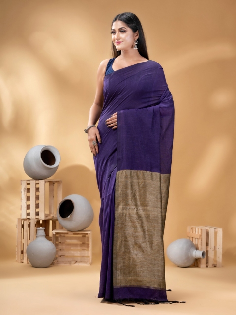 Mandara BIMandara Woven Solid Zari Khadi Cotton Saree