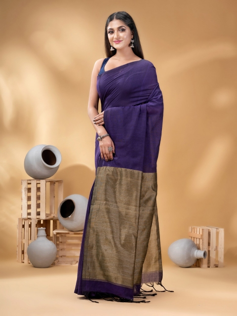 Mandara BIMandara Woven Solid Zari Khadi Cotton Saree