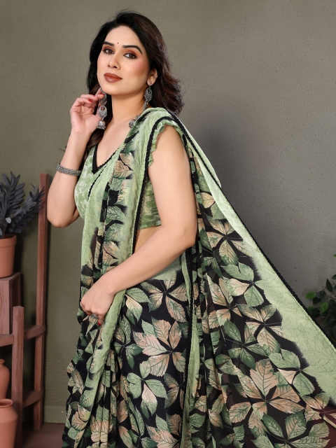 Mandara Floral Poly Chiffon Block Print Saree