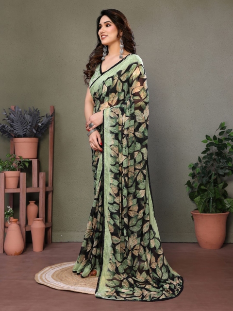 Mandara Floral Poly Chiffon Block Print Saree