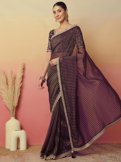 Mandara Striped Print Designer Saree With Blouse Piece