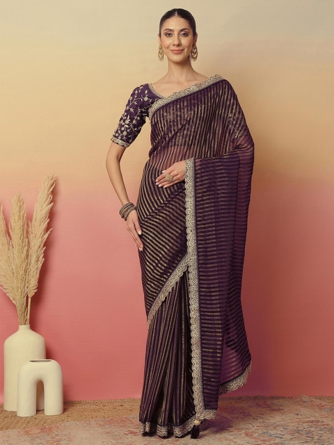 Mandara Striped Print Designer Saree With Blouse Piece