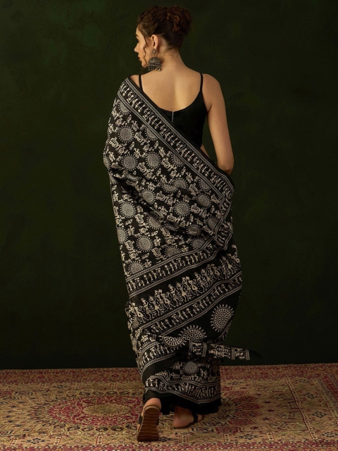 Mandara Warli Silk Cotton Designer Dabu Saree