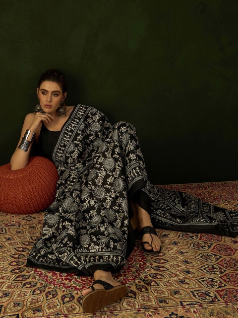 Mandara Warli Silk Cotton Designer Dabu Saree