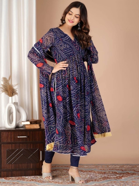 Mandara Women Bandhani Printed Regular Pure Cotton Kurta with Trousers & Dupatta