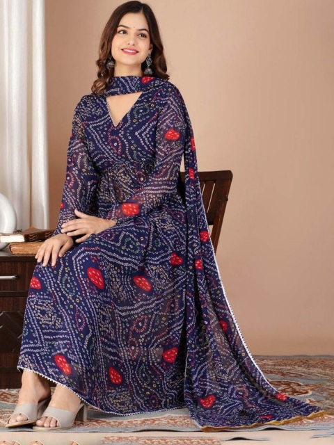 Mandara Women Bandhani Printed Regular Pure Cotton Kurta with Trousers & Dupatta