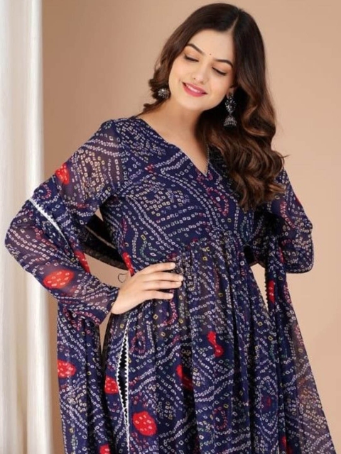 Mandara Women Bandhani Printed Regular Pure Cotton Kurta with Trousers & Dupatta