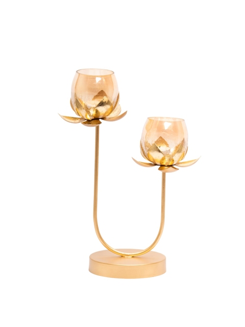 MARKET99 Yellow Lotus Mercury Votive T-Light Candle Holders With Metal Stand
