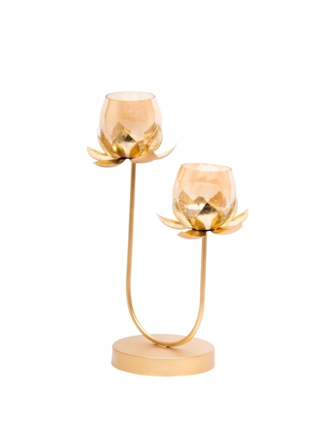 MARKET99 Yellow Lotus Mercury Votive T-Light Candle Holders With Metal Stand