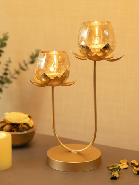 MARKET99 Yellow Lotus Mercury Votive T-Light Candle Holders With Metal Stand