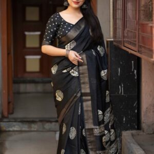 Mitera Abstract Printed Cotton Silk Zari Saree