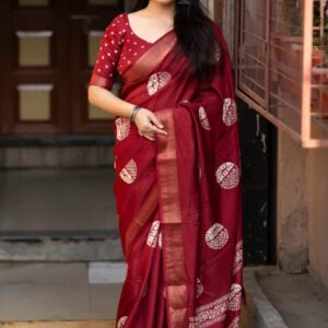 Mitera Batik Abstract Printed Cotton Zari Saree