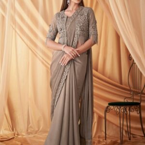 Mitera Beads & Stones Embellished Pure Georgette Saree with Jacket with Blouse