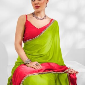 Mitera Colourblocked Mirror Work Pure Georgette Saree