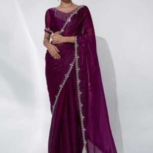 Mitera Embellished Mirror Work Organza Ready to Wear Saree