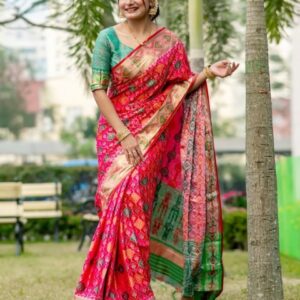 Mitera Geometric Printed Zari Patola Saree