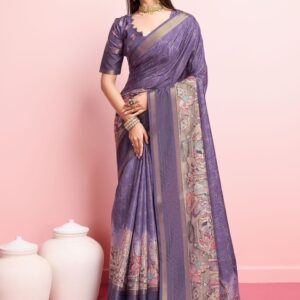 Mitera Kalamkari Printed Zari Pure Silk Saree