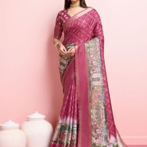 Mitera Kalamkari printed Zari Pure Silk Saree