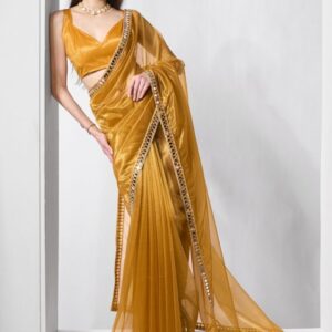 Mitera Mirror Work Organza Saree